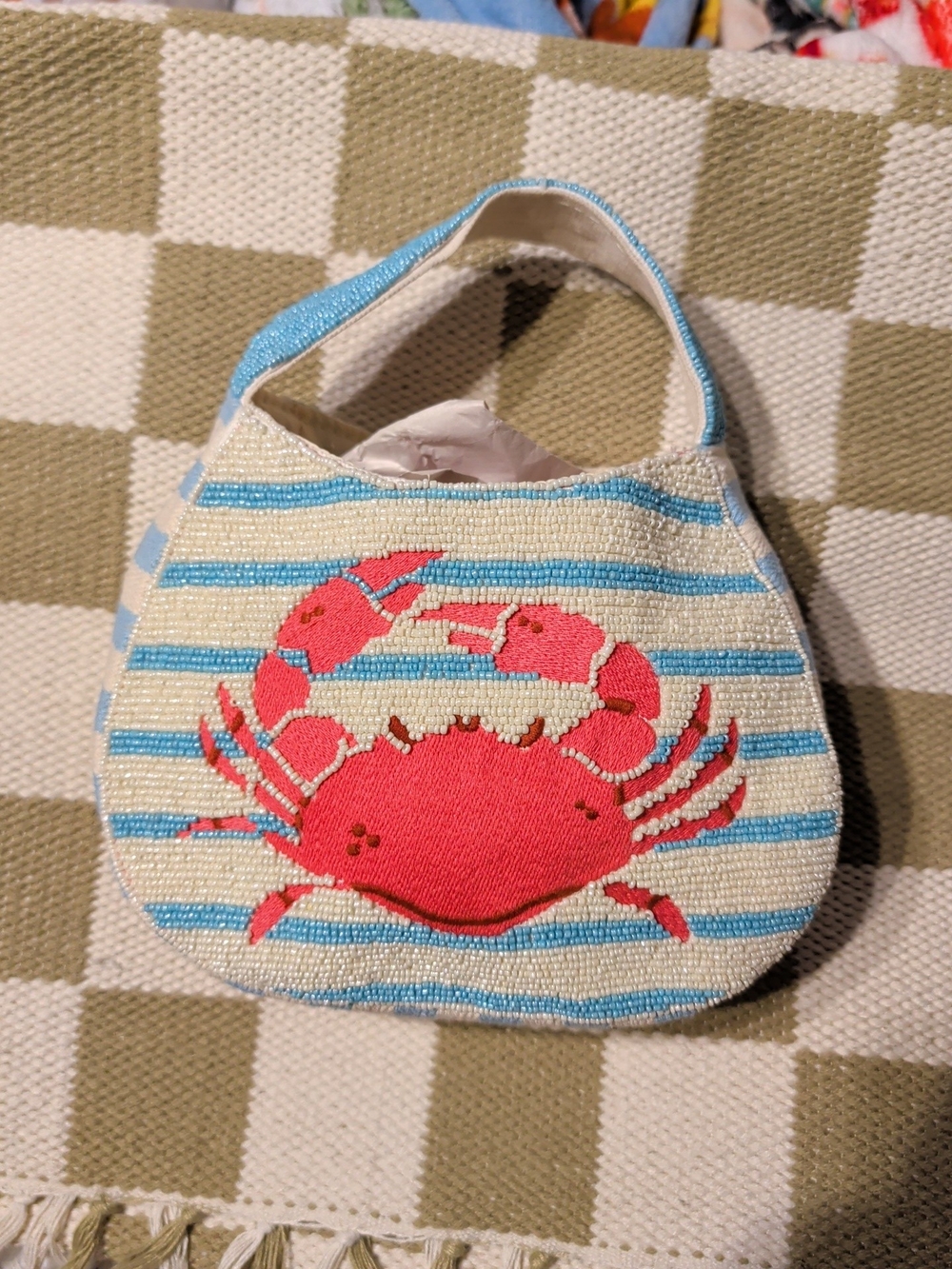 Striped Crab Beaded Tote India Nwt Vacation Viral